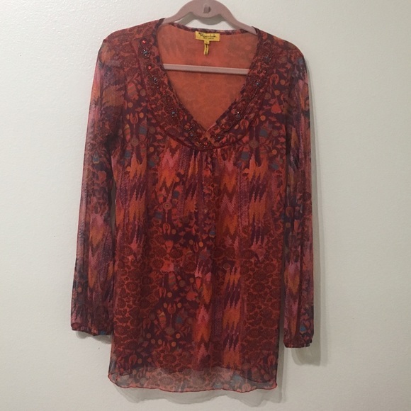 Bliss-I-Tude Floral Beaded Blouse Med - Picture 1 of 7